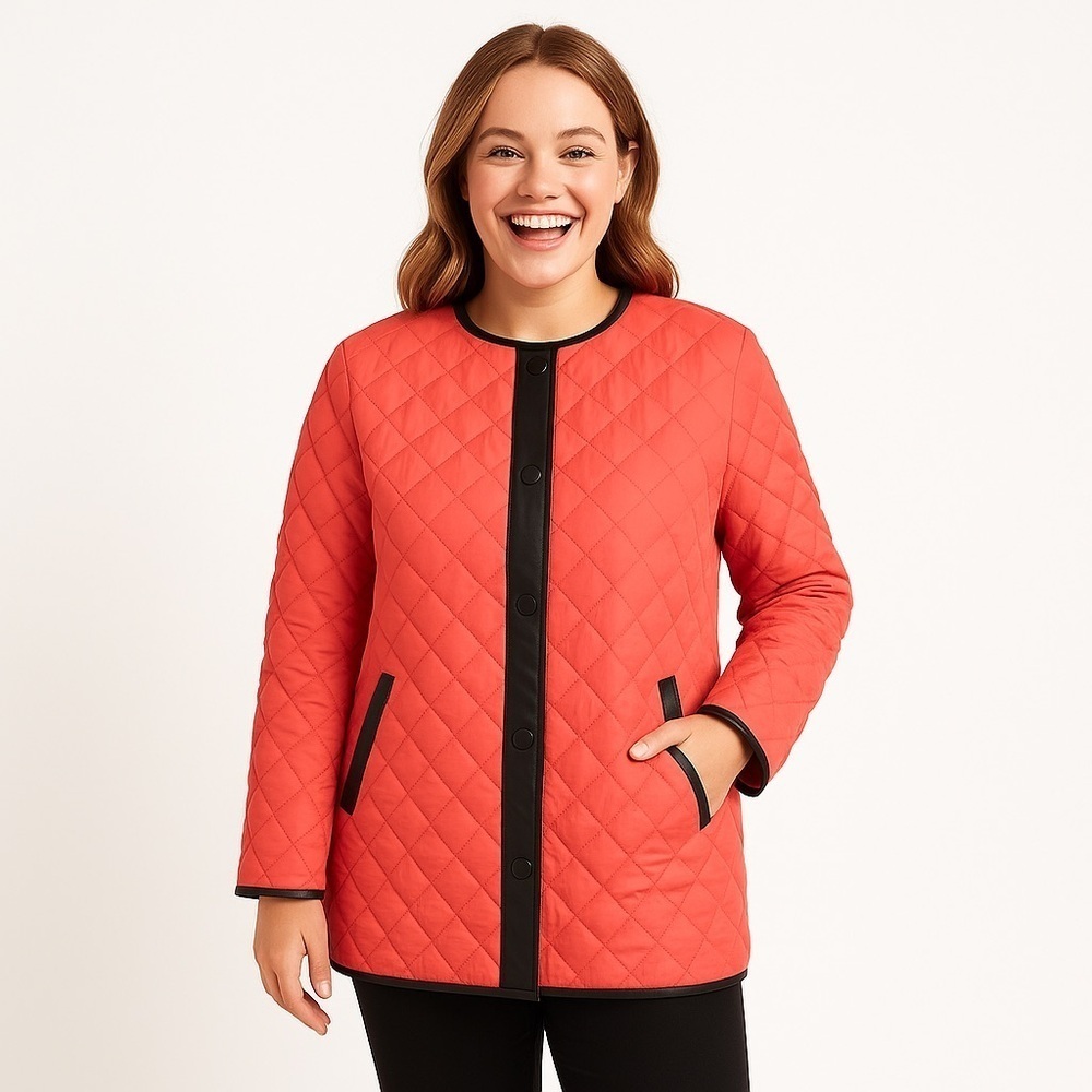 ASOS Coral Color Collarless Quilted Jacket - Size 14 Host Pick